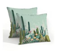 Helhappy Lot de 2 housses de coussin carrées imperméables pour extérieur, plantes tropicales succulentes, fleurs du désert, aquarelle, fleurs sauvages, pour terrasse, jardin, canapé, 50,8 x 50,8 cm