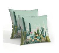 Helhappy Lot de 2 housses de coussin carrées imperméables pour extérieur, plantes tropicales succulentes, fleurs du désert, aquarelle, fleurs sauvages, pour terrasse, jardin, canapé, 45,7 x 45,7 cm