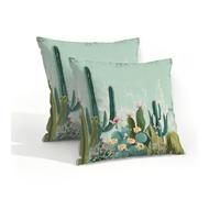 Helhappy Lot de 2 housses de coussin carrées imperméables pour extérieur, plantes tropicales succulentes, fleurs du désert, aquarelle, fleurs sauvages, pour terrasse, jardin, canapé, 40,6 x 40,6 cm