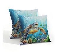 Helhappy Lot de 2 housses de coussin carrées imperméables pour extérieur, terrasse, jardin, canapé, motif tortue de mer, océan, monde sous-marin, 45,7 x 45,7 cm