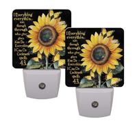 Helhappy Lot de 2 veilleuses LED à brancher dans le mur, citations inspirantes de tournesol avec capteur automatique, lampe de nuit pour chambre à coucher, salle de bain, couloir