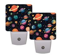 Helhappy Lot de 2 veilleuses LED à brancher dans le mur, motif dessin animé, univers spatial, lampe de nuit automatique du crépuscule à l'aube pour chambre à coucher, salle de bain, couloir