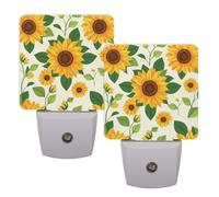 Helhappy Lot de 2 veilleuses LED à brancher dans le mur, motif feuilles vertes de tournesol avec capteur automatique, lampe de nuit pour chambre à coucher, salle de bain, couloir