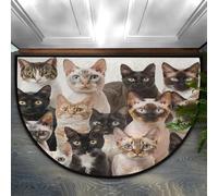 Helhappy Paillasson demi-rond 58,4 x 91,4 cm, motif animaux hipster amusant, joli chaton, tapis d'intérieur antidérapant pour cuisine, chambre à coucher, salle de bain, cheminée