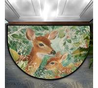 Helhappy Paillasson demi-rond 58,4 x 91,4 cm, motif cerf sika, animal sauvage, élan, tapis d'intérieur antidérapant pour cuisine, chambre à coucher, salle de bain, cheminée