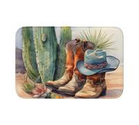 Helhappy Paillasson d'intérieur doux et antidérapant, bottes de cowboy et chapeau de désert, tapis de salle de bain absorbant l'eau, accessoires de chambre lavable, tapis de sol 40 x 60 cm