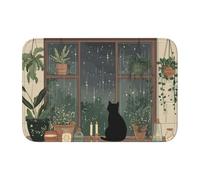 Helhappy Paillasson d'intérieur doux et antidérapant, motif chat noir, sorcière, chalet, plantes, tapis de salle de bain absorbant l'eau, tapis de sol lavable 40 x 60 cm
