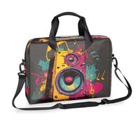 Helhappy Sac à bandoulière pour ordinateur portable 15,7" avec haut-parleur coloré et notes de musique et éclaboussures - Étanche - Pour homme et femme