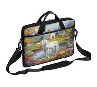 Helhappy Sac à bandoulière pour ordinateur portable de 15 pouces - Motif cheval blanc - Château de jardin - Sac à bandoulière - Tissu durable et hydrofuge - Pour homme et femme