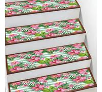 Helhappy Tapis d'escalier antidérapant 19,8 x 76,2 cm, feuilles tropicales, fleurs exotiques, rayures et fleurs exotiques, tapis d'escalier d'intérieur doux pour enfants, personnes âgées et animaux