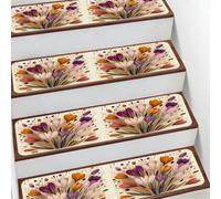 Helhappy Tapis d'escalier antidérapant 19,8 x 76,2 cm, motif fleurs abstraites, tapis d'escalier d'intérieur doux pour enfants, personnes âgées et animaux domestiques