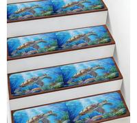 Helhappy Tapis d'escalier antidérapant 19,8 x 76,2 cm, motif tortue de mer, océan, monde sous-marin, escalier d'intérieur doux pour enfants, personnes âgées et animaux domestiques