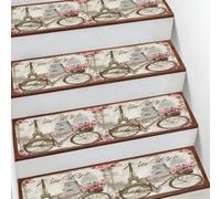 Helhappy Tapis d'escalier antidérapant 19,8 x 76,2 cm, tour Eiffel vintage Paris avec fleurs, escalier doux pour enfants, personnes âgées et animaux domestiques