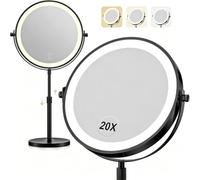 Heliamir Miroir de maquillage éclairé grossissant x30 rechargeable | Miroir grossissant double face 5000mAh Luminosité réglable avec 3 couleurs Rotation 360° Cadeau Femme