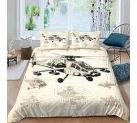 Helicopter blueprint Parure de Lit Microfibre Hypoallergique 3 Pièces 3D Imprimée Léger Technical drawing Ensemble De Literie avec 2 x Taies d'oreiller Super Douce for Filles Ado Double（200x200cm）