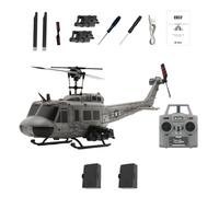 Hélicoptère RC C032 UH-1 Huey Échelle 1/48 - Hélicoptère Cascade 6CH Sans Aileron avec Gyro, Positionnement Optique, TOF, Moteur Brushless, 13 min de Vol, Gris, pour Adultes et Fans RC(2 Batterie)