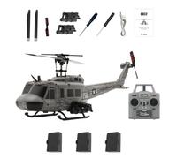 Hélicoptère RC C032 UH-1 Huey Échelle 1/48 - Hélicoptère Cascade 6CH Sans Aileron avec Gyro, Positionnement Optique, TOF, Moteur Brushless, 13 min de Vol, Gris, pour Adultes et Fans RC(3 Batterie)