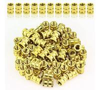 HELIFOUNER Lot de 100 écrous en laiton, inserts filetés moletés, pièces intégrées, écrous d'encastrement, écrous en laiton à filetage femelle pour projets de moulage par injection d'impression 3D (M4 x 8 x 6 mm)