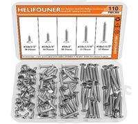 HELIFOUNER Lot de 110 vis à bois autotaraudeuses à tête fraisée Phillips à tête fraisée et plate en acier inoxydable 304 #10 x 1/2" 3/4" 2,5 cm 3-1/4"