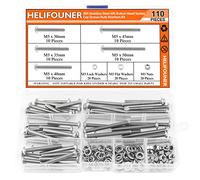 HELIFOUNER Lot de 110 vis métriques M5 x 30 mm/35 mm/40 mm/45 mm/50 mm, vis métriques à tête cylindrique en acier inoxydable 304