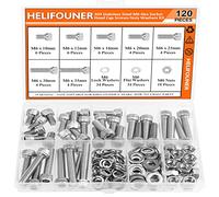 HELIFOUNER Lot de 120 vis à tête hexagonale M6 x 10 mm/12 mm/16 mm/20 mm/25 mm/30 mm/35 mm, vis à tête hexagonale en acier inoxydable 304