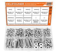 HELIFOUNER Lot de 200 vis cruciformes #8-32 à tête plate pour machine, écrous, rondelles, filetage épais, entièrement fileté en acier inoxydable 304