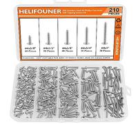 HELIFOUNER Lot de 210 vis à bois autotaraudeuses à tête bombée cruciforme en acier inoxydable 304 #4 x 3/8", 1/2", 5/8", 1/2", 1/2", 3/4", 2,5 cm