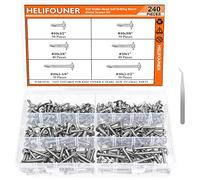 HELIFOUNER Lot de 240 vis auto-perceuses en acier inoxydable 410 x 1,27 cm, 1,9 cm, 2,5 cm, 3,8 cm, 3,8 cm