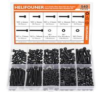 HELIFOUNER Lot de 540 vis à tête hexagonale M3 x 6 mm/8 mm/12 mm/16 mm/20 mm/25 mm/30 mm, alliage d'acier de qualité 12.9, filetage complet, noir