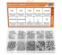 HELIFOUNER Lot de 560 vis à tête cylindrique M3 x 4 mm/6 mm/8 mm/10 mm/12 mm/16 mm/20 mm, vis à tête bombée en acier inoxydable 304