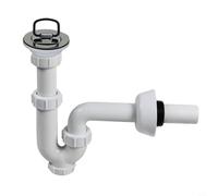Helilyco 32 mm pour tuyau de vidange d'évier en acier inoxydable, design en U avec barrière anti-odeur et joint en PVC souple, raccord mural pour lavabo blanc