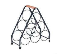 Helilyco Casier à vin pour 6 bouteilles de vin avec poignée en bois - Support moderne en fer pour rangement de vin rouge, décoration de cuisine, bar, taille compacte (A)