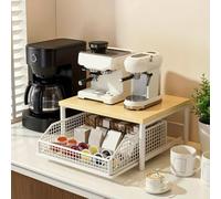 Helilyco Chariot compact à roulettes pour micro-ondes avec panier de rangement, petite étagère de cuisine avec roulettes verrouillables, chariot utilitaire mobile en bois métallique pour bureau à