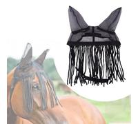 Helilyco Couverture anti-mouches respirante pour cheval avec pompons, masque à franges en polyester léger pour repousser les mouches, protection des yeux réglable pour ranch et tout-terrain, noir