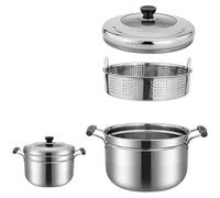 Helilyco Cuiseur vapeur en acier inoxydable avec couvercle en verre et panier vapeur 22 cm pour cuisinière à gaz et électrique, acier inoxydable 201/304