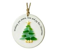 Helilyco Décoration de Noël ronde avec accents de verre de mer, motif amitié, pendentif pour sapin de Noël et décoration de la maison Vert 8 cm