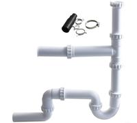 Helilyco Double tuyau de vidange d'évier de cuisine pour élimination des ordures, longueur réglable, siphon en U, facile à installer pour tuyau d'évacuation en polypropylène, blanc