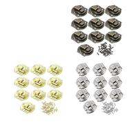 Helilyco Lot de 10 verrous vintage en métal antique pour boîte à bijoux en bois 20 x 20 mm Loquet en fer avec vis Argenté/doré/bronze