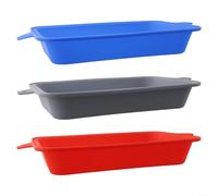 Helilyco Lot de 3 bacs à graisse réutilisables en silicone, 22 x 15 x 4 cm, bleu pour gris rouge