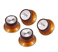 Helilyco Lot de 4 boutons de guitare électrique en aluminium et acrylique 2 volume + 2 tons, tige de 6 mm, hauteur de 15 mm, noir/doré/marron