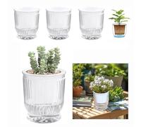 Helilyco Lot de 4 pots de fleurs à arrosage automatique avec réservoir profond en plastique pour toutes les plantes d'intérieur Transparent 12 x 14,5 cm
