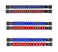 Helilyco Lot de 6 organiseurs de douilles avec rails de support de douilles 1/4", 3/8", 1/2", clips de rangement pour douilles peu profondes et profondes, noir, bleu, rouge