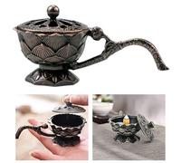 Helilyco Lotus Brûleur d'encens avec poignée en alliage de bronze en forme de lotus pour décoration de la maison, yoga, salle de méditation (9 x 5,3 x 4,7 cm)