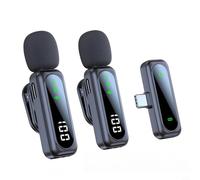 Helilyco Micro cravate portable sans fil USB, microphone bidirectionnel à réduction du bruit avec téléphone à clip, vlogging et streaming (un à deux)