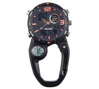 Helilyco Montre à mousqueton avec boussole et aiguilles lumineuses, pour camping, randonnée, escalade, métal, multifonctionnel, avec alarme, date, affichage du jour, 88 x 45 x 16,5 mm, noir