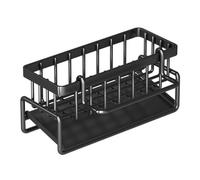 Helilyco Porte-éponge en métal pour évier de cuisine avec plateau de vidange, mât en chiffon et design résistant à la rouille, 23 x 10,5 x 9 cm, gris/noir