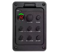 Helilyco Préampli de guitare acoustique EQ 4 bandes 201 avec accordeur de mélange de micro piézo intégré, commandes volume/basse/moyen/aigus, boîtier en ABS, noir