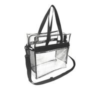 Helilyco Sac à main transparent pour stades et événements 30 x 29 x 14 cm Sac de sport en vinyle avec poignée en nylon renforcé, fermeture à rabat, noir + transparent