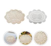 Helilyco Set de table ovale en dentelle de coton crochet vintage 25 x 35 cm, broderie florale creuse, tapis de table pour salle à manger, cuisine, beige