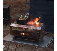 Helilyco ShineTrip Tisonnier de camping pour pique-nique en plein air Acier carbone 8 mm avec étui en cuir 44 cm Outil de cheminée anti-brûlure Marron